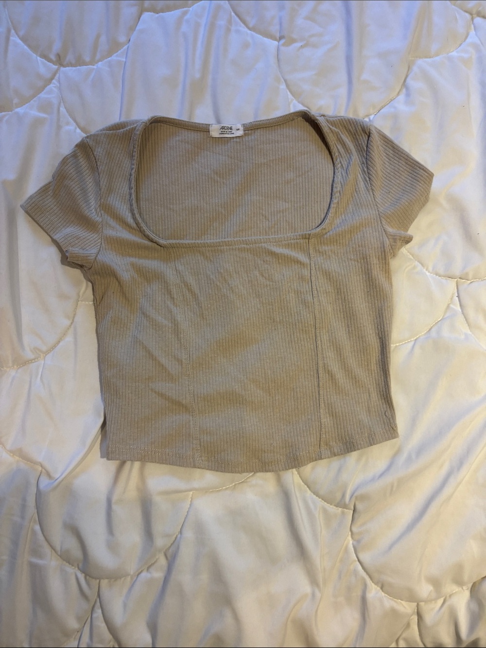 Ardene Ribbed Square Neck Crop Top - Beige